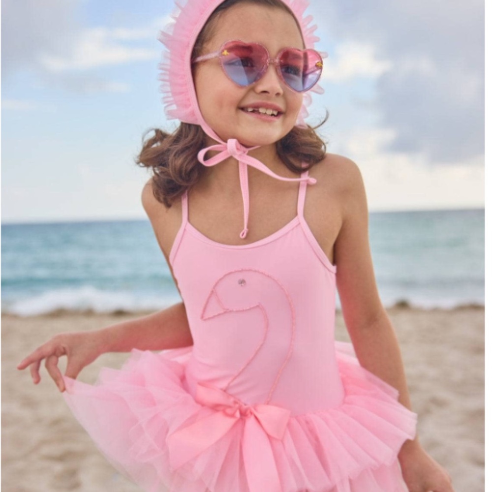 Lola + The Boys Pink Swan Shimmer Tulle Swimsuit Sz. 10